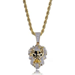 Fashion-Hip Hop Iced Out Gold Pendant Necklace Lion Head Pendant Necklace Fashion Necklace Jewelry249h