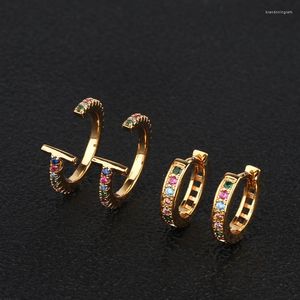 Hoop Earrings EYIKA Fashion Round Circle Gold Color Small Mix Crystal Cubic Zirconia Ear Clip For Women Cartilage Jewelry