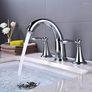 Bathroom Sink Faucets Black/Silver Copper And Cold Water Basin Faucet Double-handle 3 Hole Split Three-piece Bathtub Tap Set