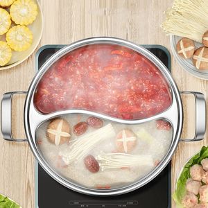 Thermal Cooker Home Gas Induction Chinese Pot Divided Mandarin Duck Stainless Steel pot Fondue Chinoise Cooking Thick Bottom Pots 230311