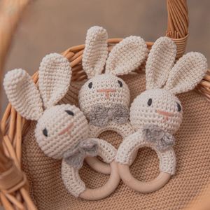 Rattles Mobiles Baby Rattle Crochet Amigurumi Bunny Rattle Bell born Knitting Gym Toy Educational Teether Baby Mobile Rattle Toy 012 Months 230311