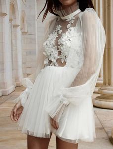 Seksowna suknia ślubna 2023 Krótka A-linia księżniczka Długie rękawie Koronki Koronki Kwiaty Bride Suknie przyjęcia ślubne szatę prysznic de Mariage boho