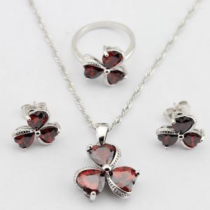 Necklace Earrings Set MANNY Now Selling Red Garnet Color Bridal For Women Earring Pendant Ring Free Gift Box 200