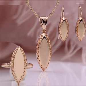 Necklace Earrings Set 585 Rose Gold Plated Color Women With Slid Chain Horse Eye Shape Pendant Muslim Sets Ethnic Bridal Gifts