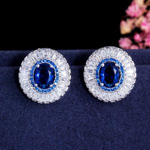 Stud Earrings ThreeGraces 4 Color Options Luxury Blue Cubic Zirconia Big Round Shape For Women Fashion Daily Party Jewelry ER259