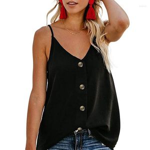 Women's Tanks Summer Fashion Vest Womens Casual V-neck Spaghetti Strap Loose Type Solid Color Size S To XXL Button Decoration Tops