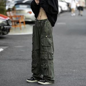 Mężczyzny Pants Cargo Multi Pocket Military Green kombinezon harajuku koreańskie luźne luźne spodnie hip -hopowe dresowe dresowe ubrania Y2K Ubrania 230311