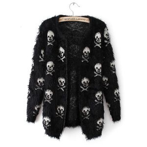 Kobiety Knits Tees Mohair Skulls Drukujący czarne kardigany Kobieta Y2K HARAJUKU KRÓTKI GRUNGE SKOKATORY EMO Alt Knitted Women Sweter 90s 230311