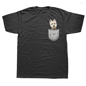 Camisetas masculinas fofas Westie White Highland Terrier Pocket para donos de cães Graphic Cotton Streetwear