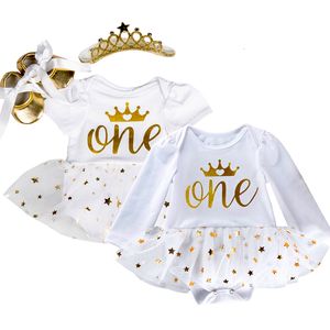 Roupas de roupas uma princesa, menina de aniversário, trajes de renda petti vestes vestidos de macacão fantasias infantil garotas roupas infantil bebe conjunto 230311