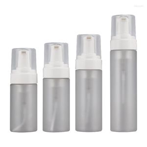 Storage Bottles 100/120/150/200ml Frosted Plastic Refillable Foam Bottle White Pump Clear Cover Portable Cosmetic Facial Cleanser 10pcs