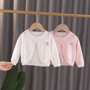 Cardigan Ragazze Sottile Giacca a maniche lunghe Ruffle bambina Maglia Protezione solare Abbigliamento Estate Aria condizionata Camicia 230311