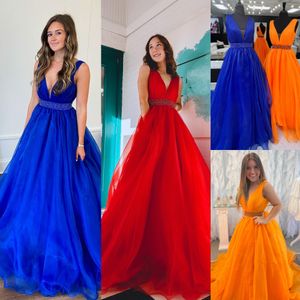 Daldırma v yaka balkown balo elbisesi 2K23 Turuncu Organza Lady Pageant Olay Etkinlik Partisi Pist Black-Tie Gala Quince Kırmızı Kraliyet Blue Boncuklu Bel Bandı V-BACK