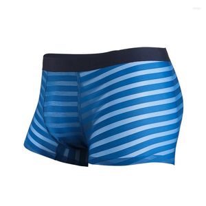 MUITOPANTES Sexy masculino boxeadores de roupas íntimas transparentes de seda gelo homem tira de bolsa respirável boxershorts de cueca masculina