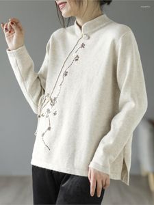 Sweaters femininos Sweater Sweater Women 2023 Spring Autumn Knitting Bordery Tops casuais Botão Stand Stand