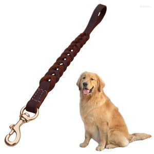 Dog Collars Leash Short Lead Braided Real Leather One Step Traction Belt Explosion-proof Walking Training For Medium Large Big Dogs