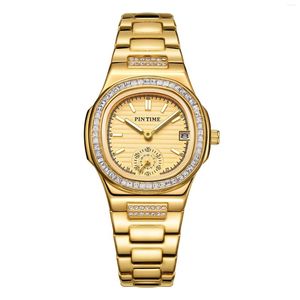 Armbanduhren Mode Frauen Casual Kleid Uhr Edelstahl Baguette Diamant Iced Out Quarz Handgelenk