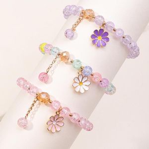 Bangle 3st/set Korean Summer Cute Purple Pink pärlor Justerbara armband armband för kvinnliga flickor Small Flower Charm Pendant