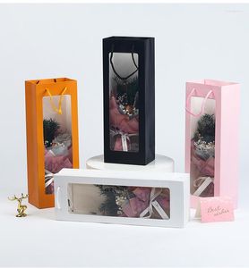 Gift Wrap Ins Visiable Bags Clear Window Solid Paper White Bag For Wine Flower Packing Party Festival Package