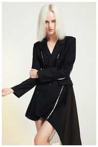 Women's Suits & Blazers Temperament Spliced Striped Women's Suit Dress New Notched Waist Single Breasted Long Sleeve Mini Dresses Y053