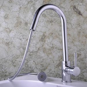 Kitchen Faucets Brass Stretched Dish Basin Faucet Chrome Rotated Sink Pull Down Mixer Tap And Cold