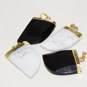 Hänge halsband guldplätering naturlig svart obsidian vit howlite sten horn för smycken tillverkning 2023 kvinnor månen stor big point pärla 5 st