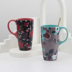 Tazza da viaggio in ceramica con coperchio e cucchiaio Tazza da caffè da latte Tazze da caffè Bicchieri da viaggio in porcellana Regalo per coppie Tazze di grande capacità