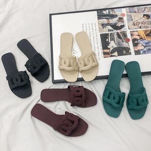 Pantofole Rete Celebrity Catena Donna Sandali Scarpe da spiaggia estive Donna Pantuflas Infradito Lazy Jelly Chic Flat Slides2023