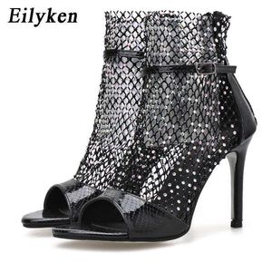 Top Shoes Sexy High Heels Sandals Женщины Bling Afinestone Mesh Ladies Peep Peep Toe Zipper Летни