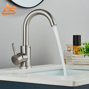 Rubinetti per lavabo da bagno Suguword Rubinetto per lavabo da bagno Miscelatore per lavaggio a freddo in acciaio inossidabile Rubinetto per gru Rotazione Rubinetti per lavabo Maniglia singola 230311