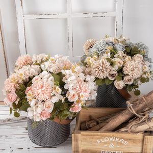 Dekoratif çiçekler 1 demet ortanca yapay düğün buket yemek masası dekor po dekorasyon pervane için sahte çiçek