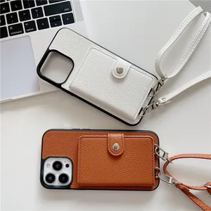 Necklace Folio Lychee Pattern Vogue Phone Case for iPhone 14 13 12 11 Pro Max XR XS 7 8 Plus SE2 SE2 Adjustable Lanyard Card Slot Solid Leather Wallet Protective Shell