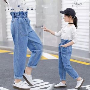 Jeans primavera verão bebê meninas outono high wist tenagers menina calça calça elástica calça jeans estudantes