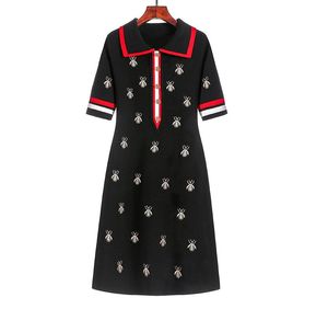 women Casual Dresses Sweater Knited Short Sleeve Fashion Designer Runway Embroidery
