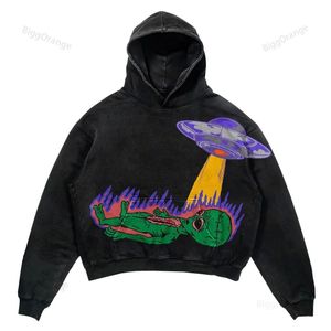 Erkek Hoodies Sweatshirtler Sonbahar ve Kış Uzaylı Baskı Sokak Moda Kafatası Deseni Retro Kapşonlu Süveter Erkekler Kadınların Üstleri Harajuku Anime