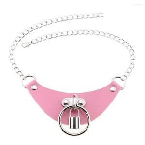 Choker 2023 Trendy Necklaces Pink PU Leather Collar With Metal Lock Pendant Fashion Women Jewelry Birthday Party Street Po