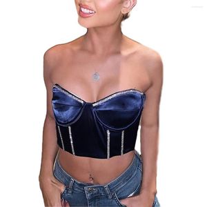 Women's Tanks 2023 Women Vest Night Wrapped Chest Club Top Strapless Bow V-Collar Slim Bright Crystal Sequin Bar Summer Party Clubwear