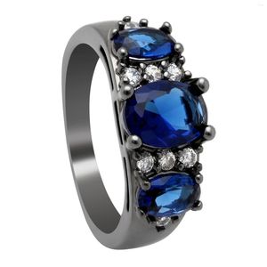 Fedi nuziali Anello color oro nero per le donne Romantico regalo di gioielli di moda da sposa Fiore blu verde rosso Fidanzamento con zircone CZ