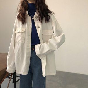 Kurtki damskie damensolid dżins płaszcz dziewcząt ubranie białe sport harajuku podstawowy workowate panie z college'u koreańskie odzież wierzchnią