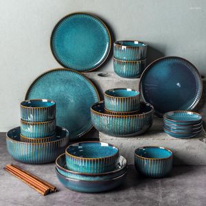 Dinnerware Sets LingAo Nordic Creative Kiln Glaze Porcelain Tableware Set American Retro Gift Bowl And Dish Box Wholesale