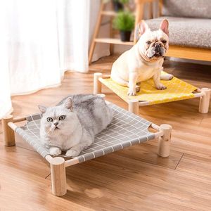 Cat Beds Cozy Elevated Pet Bed House Wood Canvas Lounge Hammocks For Small Cats Dogs Supplies