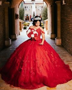 Klassiska röda quinceanera klänningar från axeln prom klänningar kort ärm vestidos quinceanera 2023 xvideo 16 anos