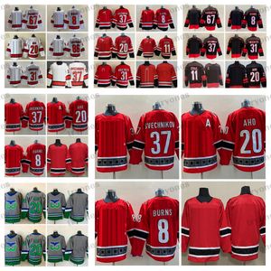 2022 Reverse Retro Hockey Jerseys 20 Sebastian Aho 11 J Staal 37 Андрей Свечников 86 Teuvo Teravainen 31 Frederik Andersen 8 Brent Burns Red Black White Shirts