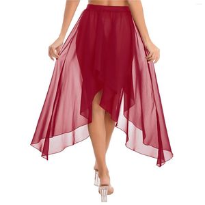 Stage Wear Style Women Chiffon Belly Ballroom Dance Skirt Waltz Dancewear Elegant Mid-Long Latin Asymmetrical Hem Skirts