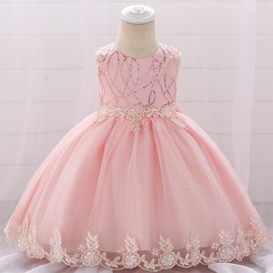 Girl Dresses Toddler Birthday Party Ball Gown Dress Baby Lace Sequined Pink Tulle Christening Princess Born Children Baptism 1 Years