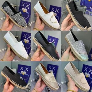 P branded Triangle Women casual shoes Flat Espadrilles bling crystal womens ladies Fisherman shoes Sandals Summer Metal Logo knit weave Sole canvas shoes 35-40