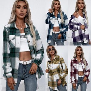 Women's Polos 2023autumn And Winter Long Sleeve Thickened Cashmere Plaid Top Loose Casual Shirt Coat Female