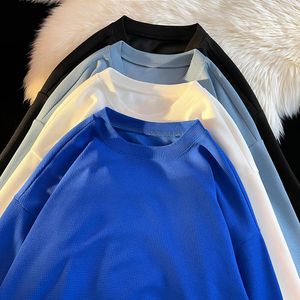 Herr t-skjortor 2023 Autumn Spring Fashion Oversize White Blue Tshirt Men's Long Sleeve Casual Hip Hop Streetwear T-shirt för Man Top