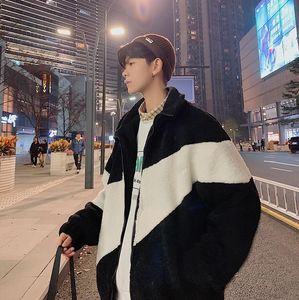 Men's Down Winter Ulzzang Color-blocking Lamb Coat Male Korean Version Of Loose Padded Jacket Student Hong Kong Style Trend Bf