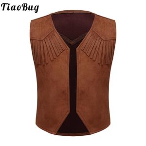 Waistcoat Children Boys Western Cowboy Costume Halloween Cosplay Vest Pointed Hem Fringe Decor Open Front for Carnival Party Dress Up 230311